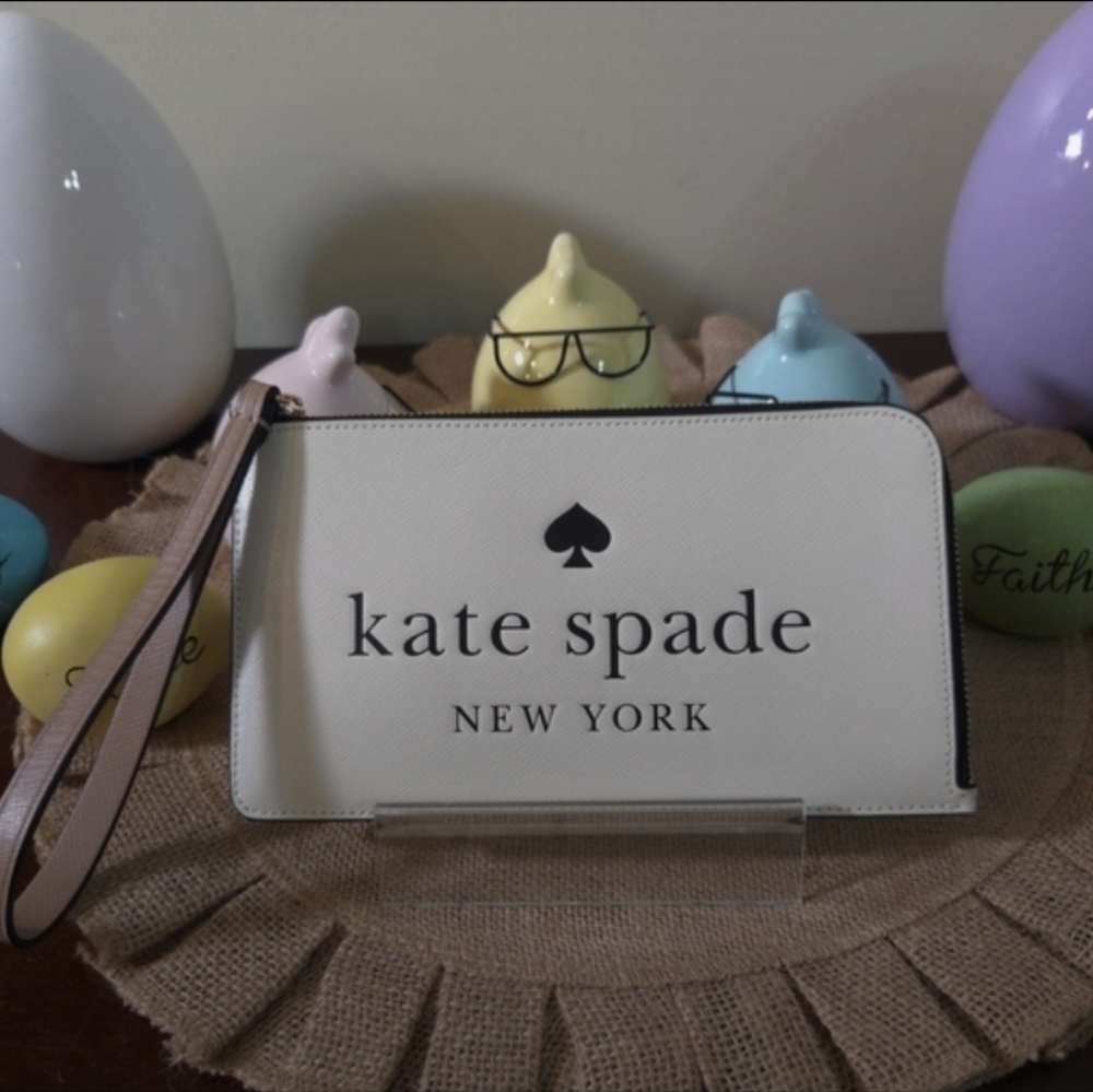 kate spade White Logo Wristlet Clutch